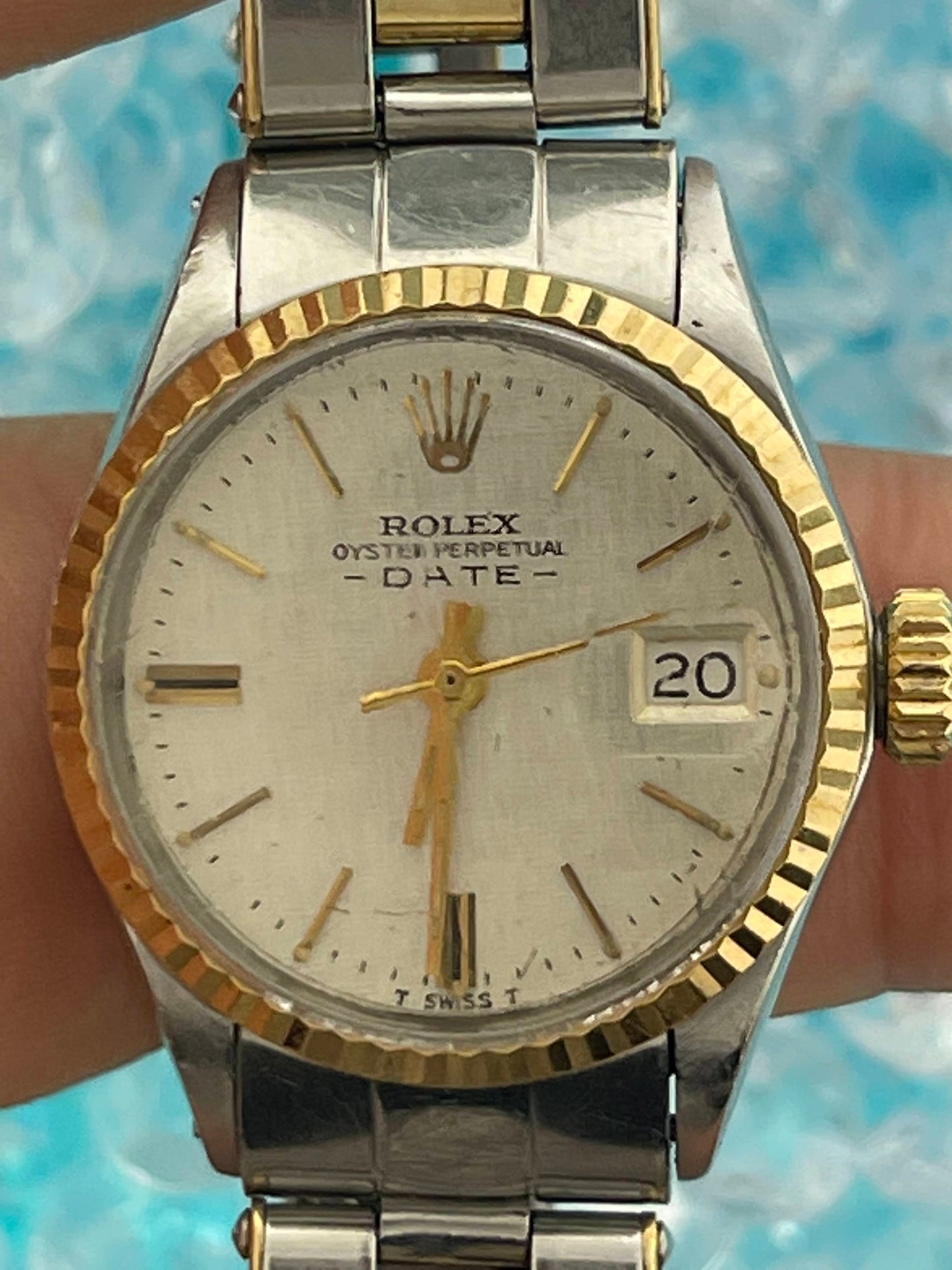 1970 Rolex Date 6517 Silver Tapestry Oyster Two Tone No Papers 26mm