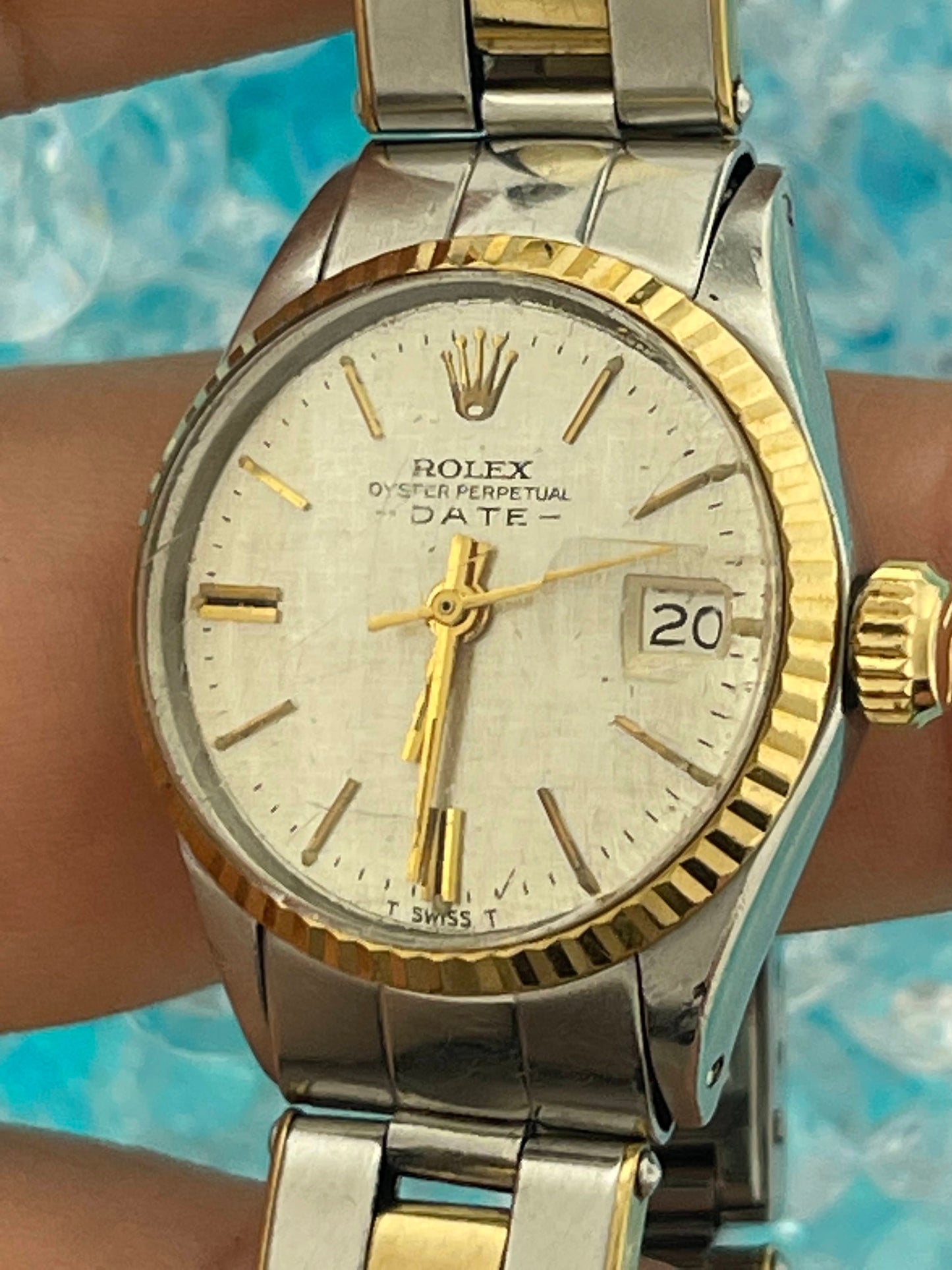1970 Rolex Date 6517 Silver Tapestry Oyster Two Tone No Papers 26mm