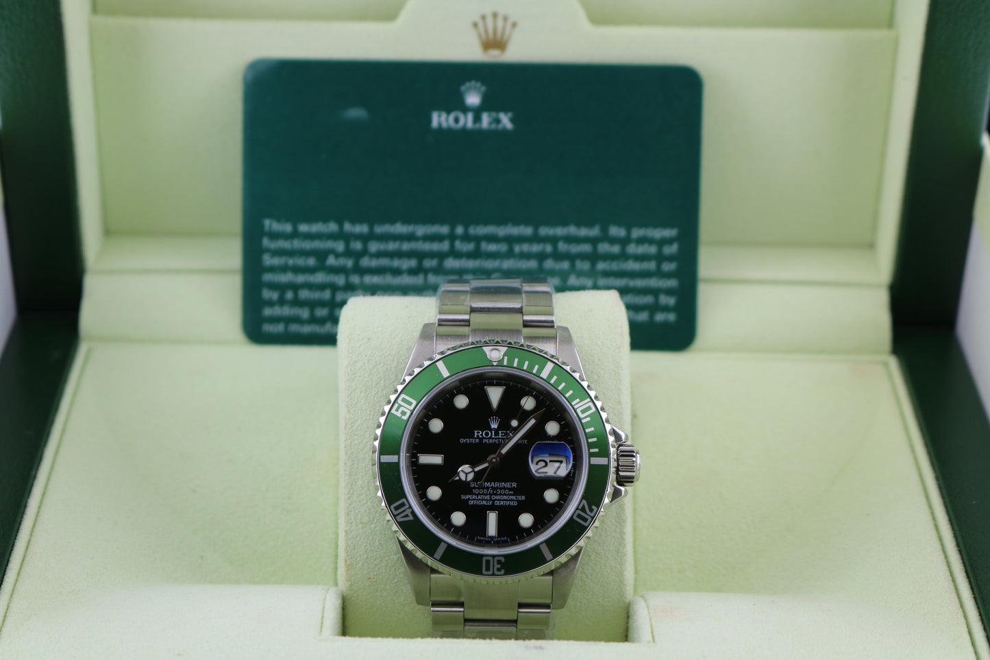 OH Rolex 2006 Submariner 16610 LV Kermit Oyster W/ Rsc Papers 40mm