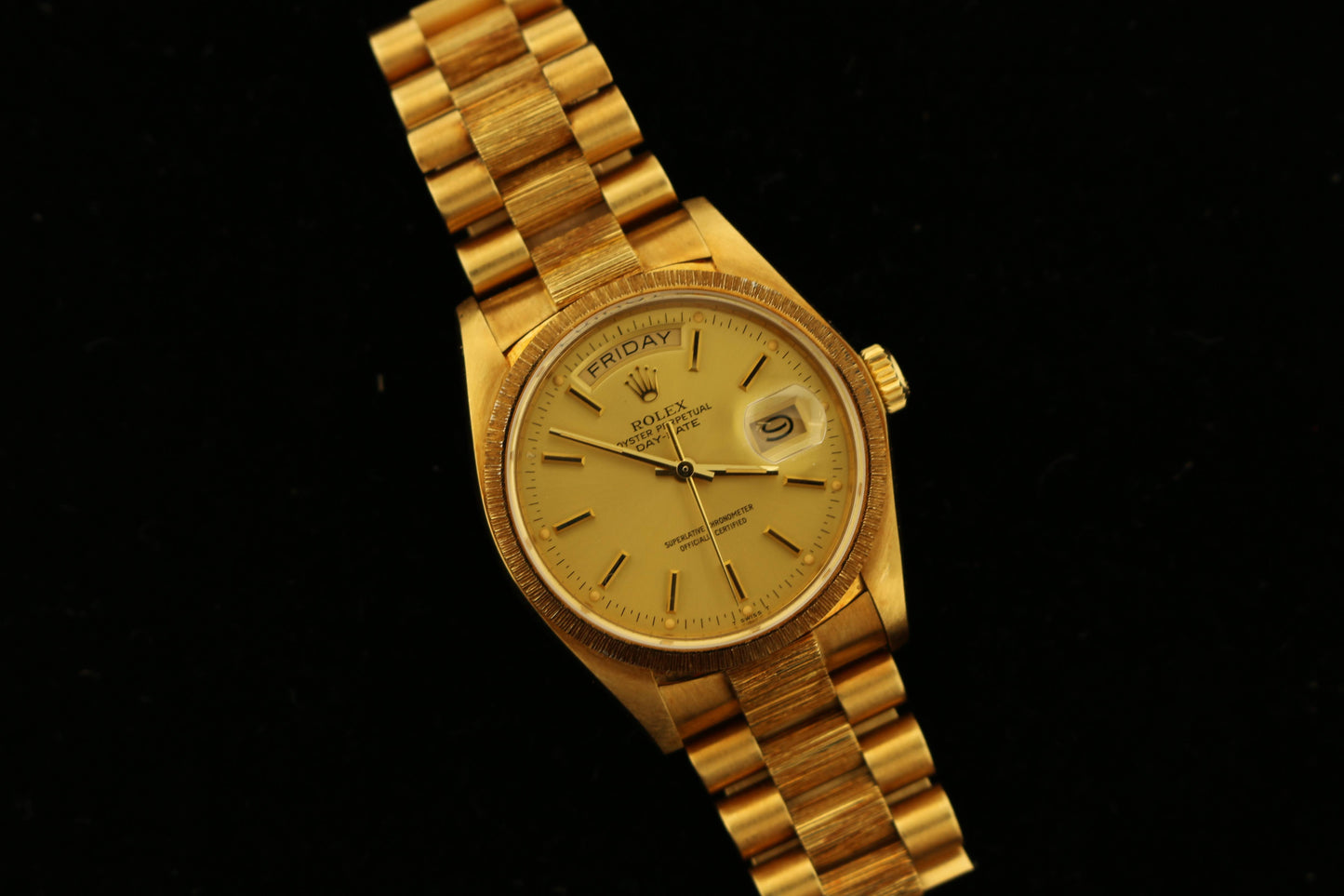 Rolex 1979 Day-Date 18078 Champagne Dial 18K President Bark No Papers 36mm