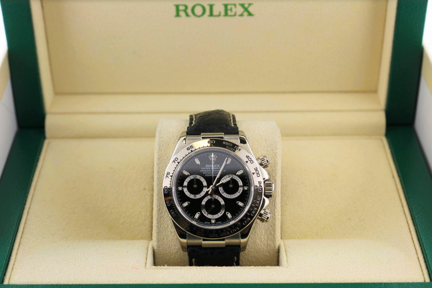 2002 Rolex Daytona 116519 WG 18kt Black Dial Am Black Leather Strap 40mm