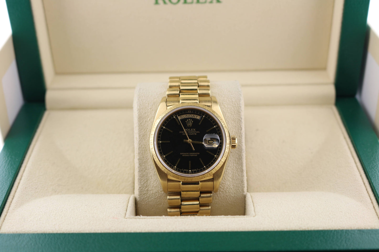 1981 Rolex Day-Date 18078 Black Stick Dial President Bracelet No Papers 36mm