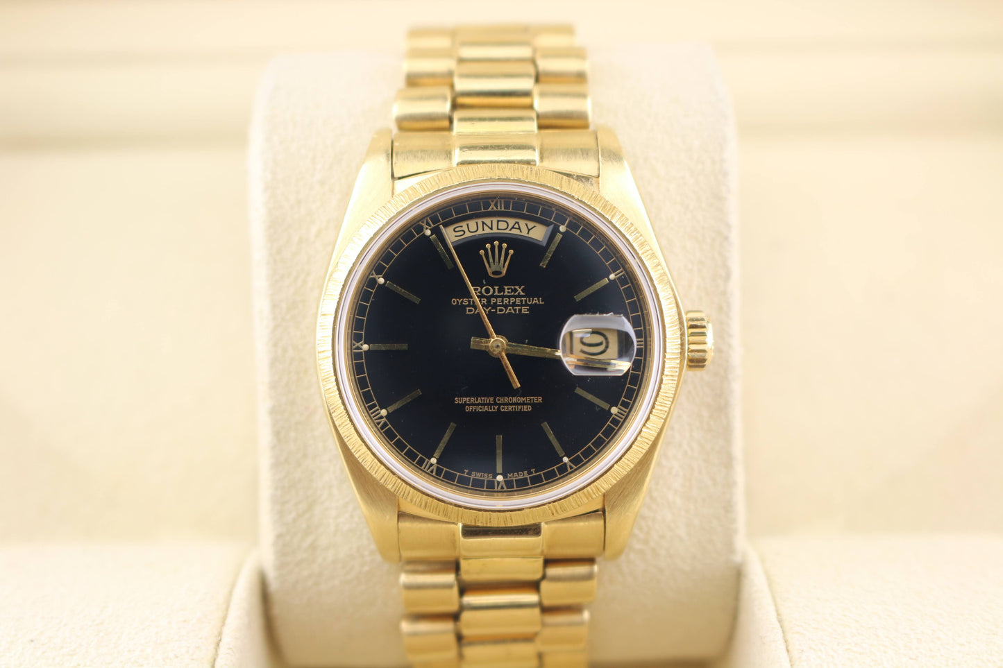 1981 Rolex Day-Date 18078 Black Stick Dial President Bracelet No Papers 36mm
