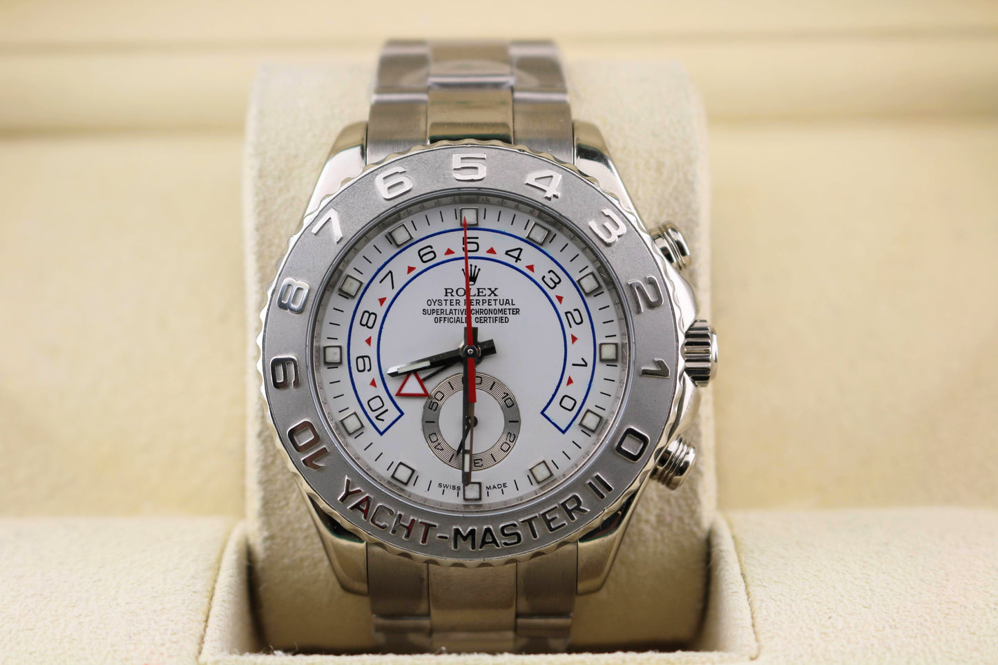 2008 Rolex Mens Yacht-Master II 116689 White Dial 18kt WG Bracelet W/B+P 44mm