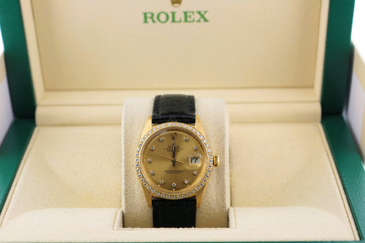 1966 Rolex Solid Gold 18kt Datejust 1601 Champagne Diamond Dial + Bezel 36mm