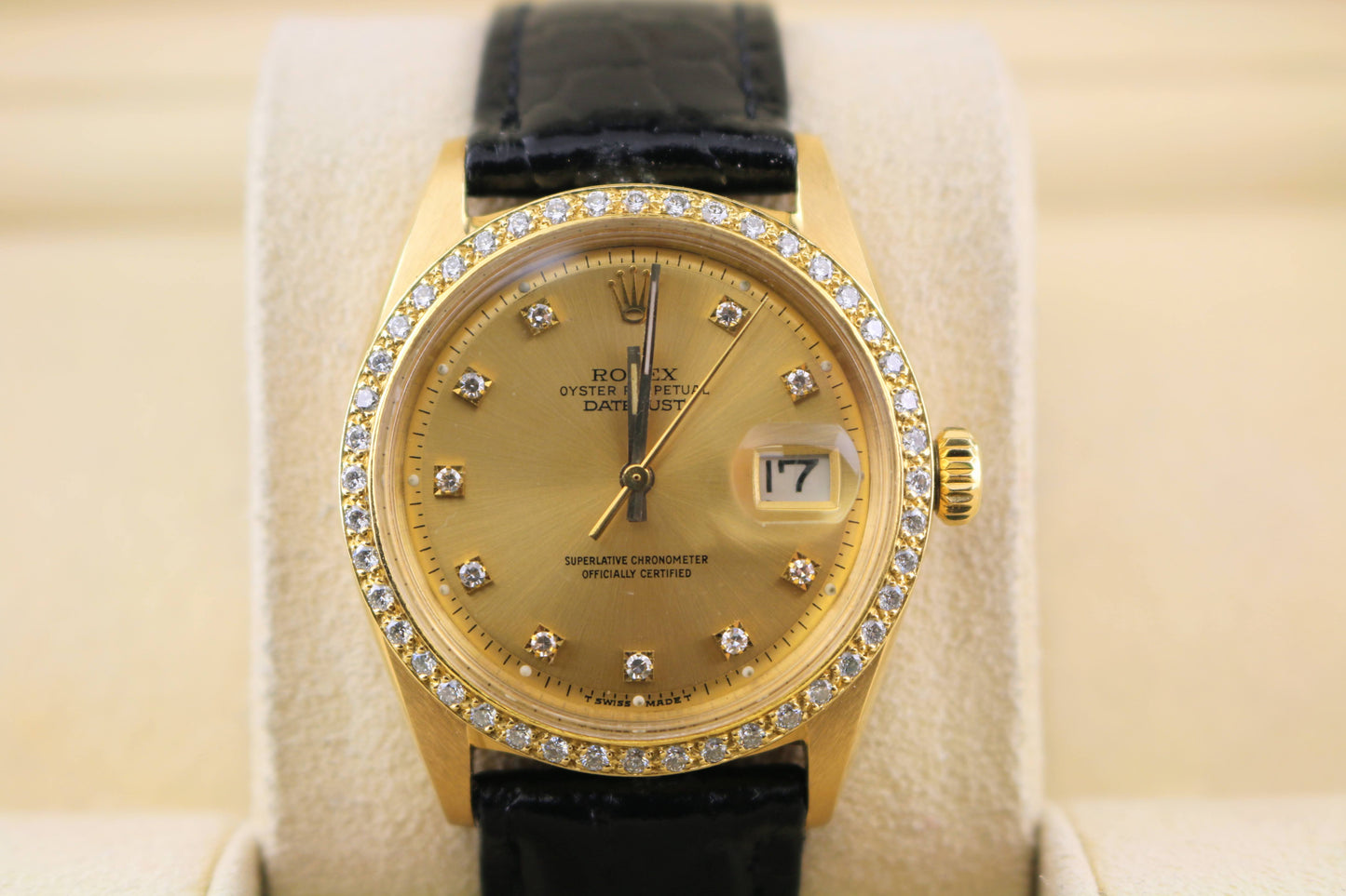 1966 Rolex Solid Gold 18kt Datejust 1601 Champagne Diamond Dial + Bezel 36mm