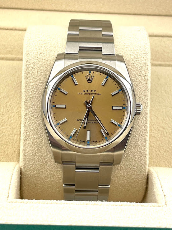 Unworn 2018 Rolex Oyster Perpetual 114200 White Grape Dial Complete Set 34mm