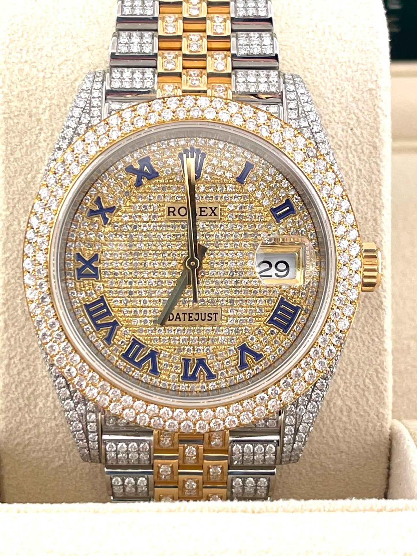 2021 Rolex Datejust 126333 Custom Paved Diamond Dial + Bezel With B + P 41mm