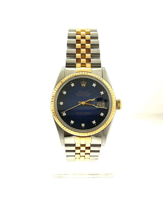 1986 Rolex Datejust 16013 Blue Vignette Diamond Dial Two Tone No Papers 36mm