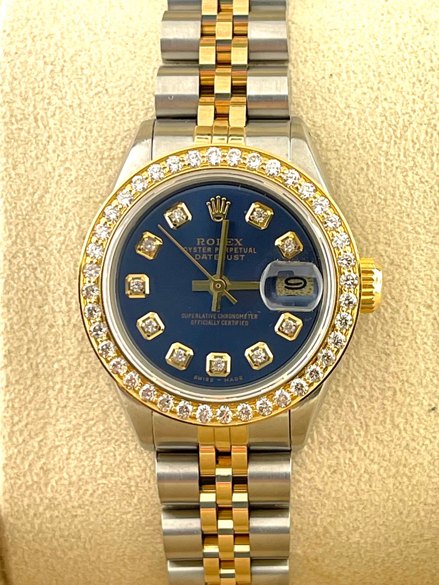 Rolex Datejust Custom Blue Diamond Dial + Bezel 26mm
