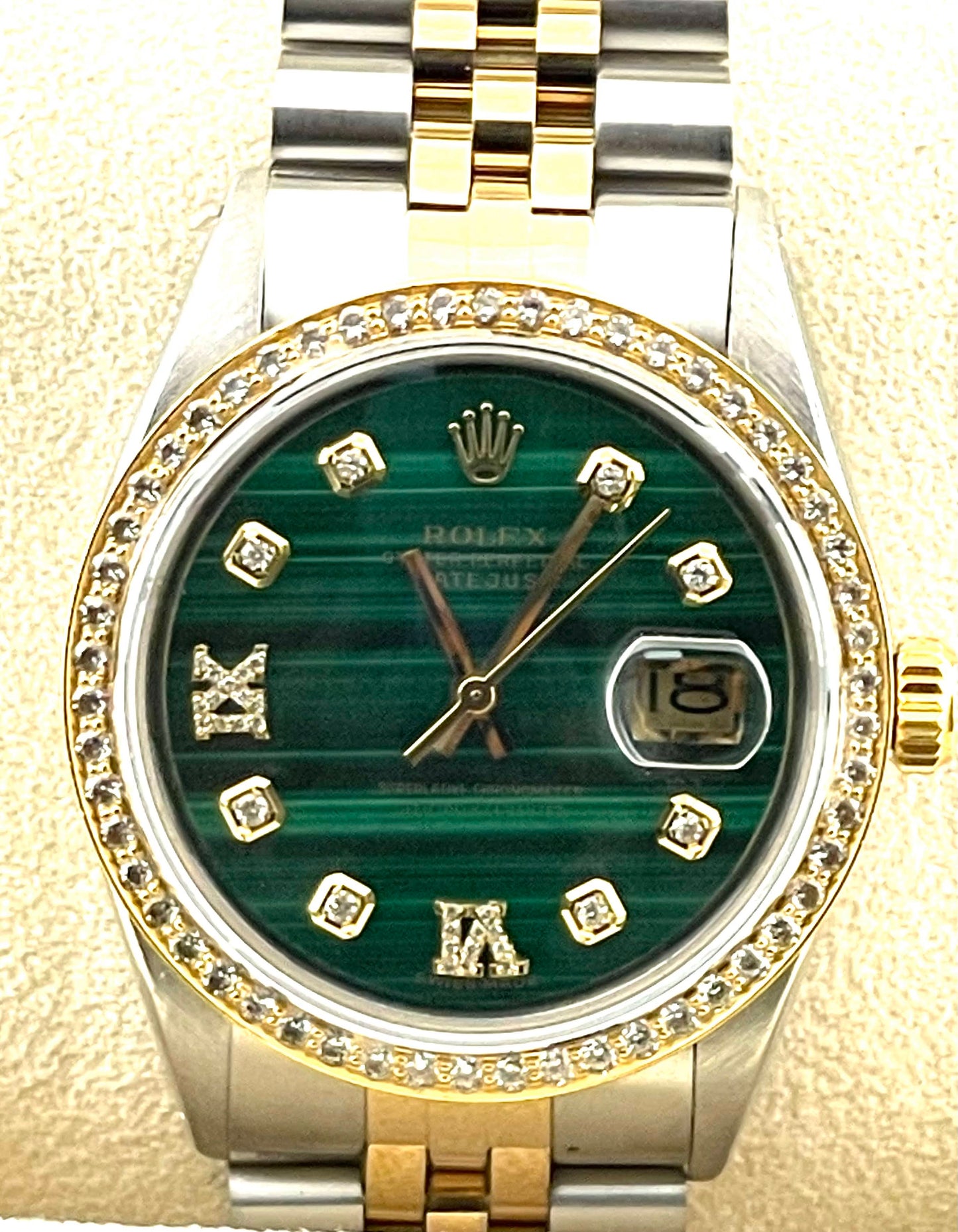 Rolex Datejust Custom Green Marble Diamond Dial + Bezel 36mm