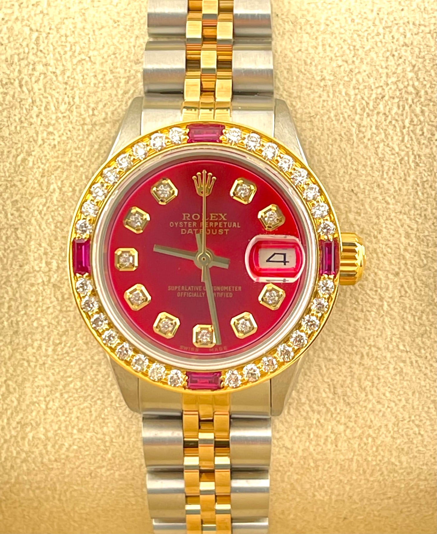 Rolex Datejust Custom Red Diamond Dial + Bezel 26mm