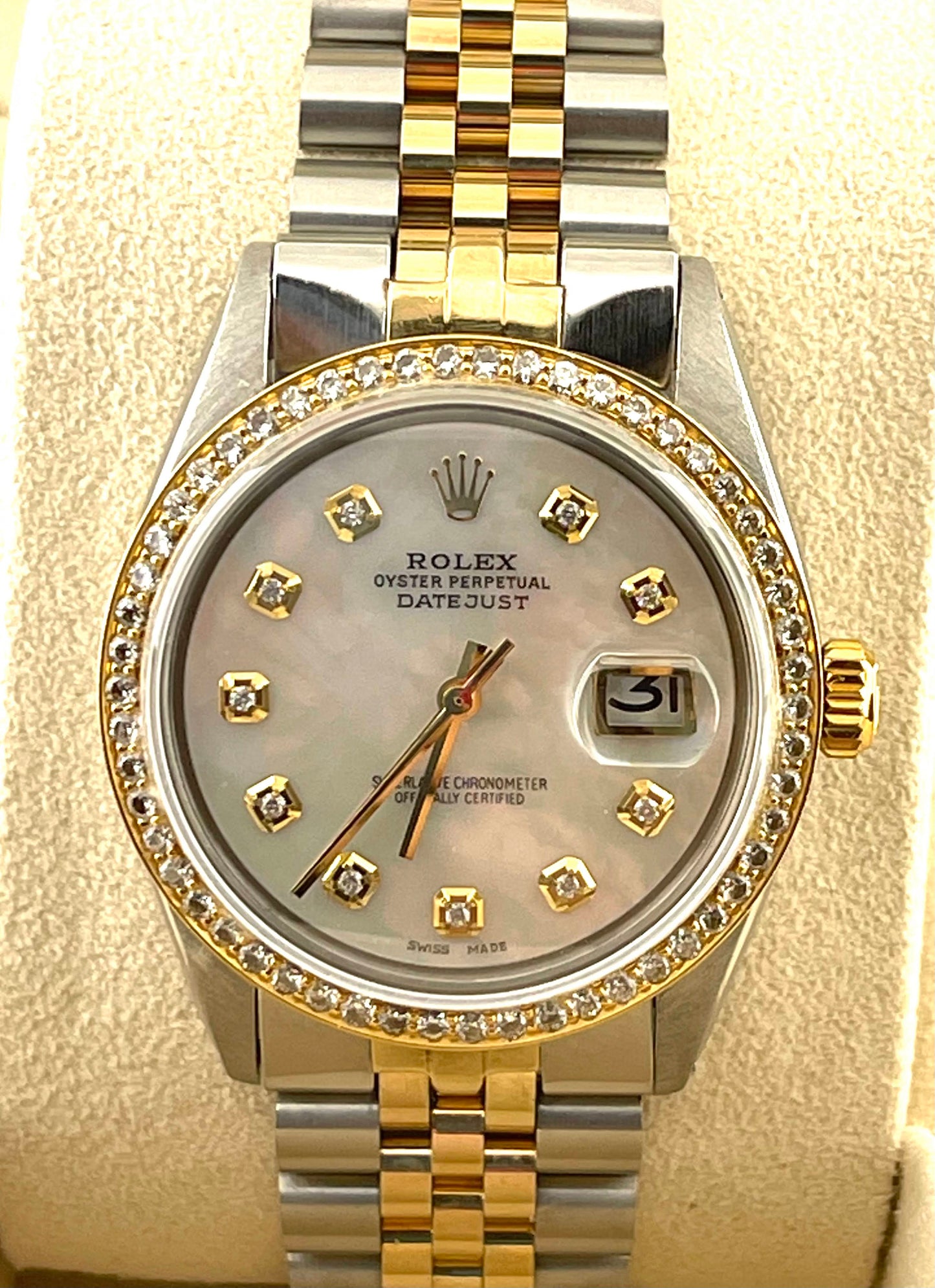 Rolex Datejust Custom White Mop Diamond Dial + Bezel 36mm