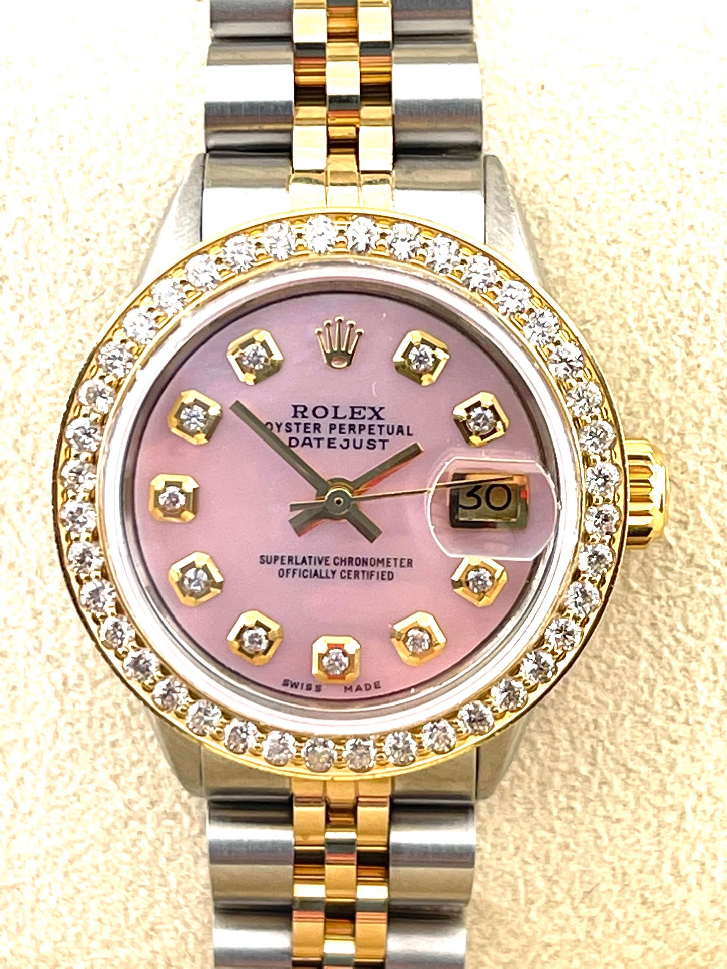 Rolex Datejust Custom Pink Diamond Dial + Bezel 26mm