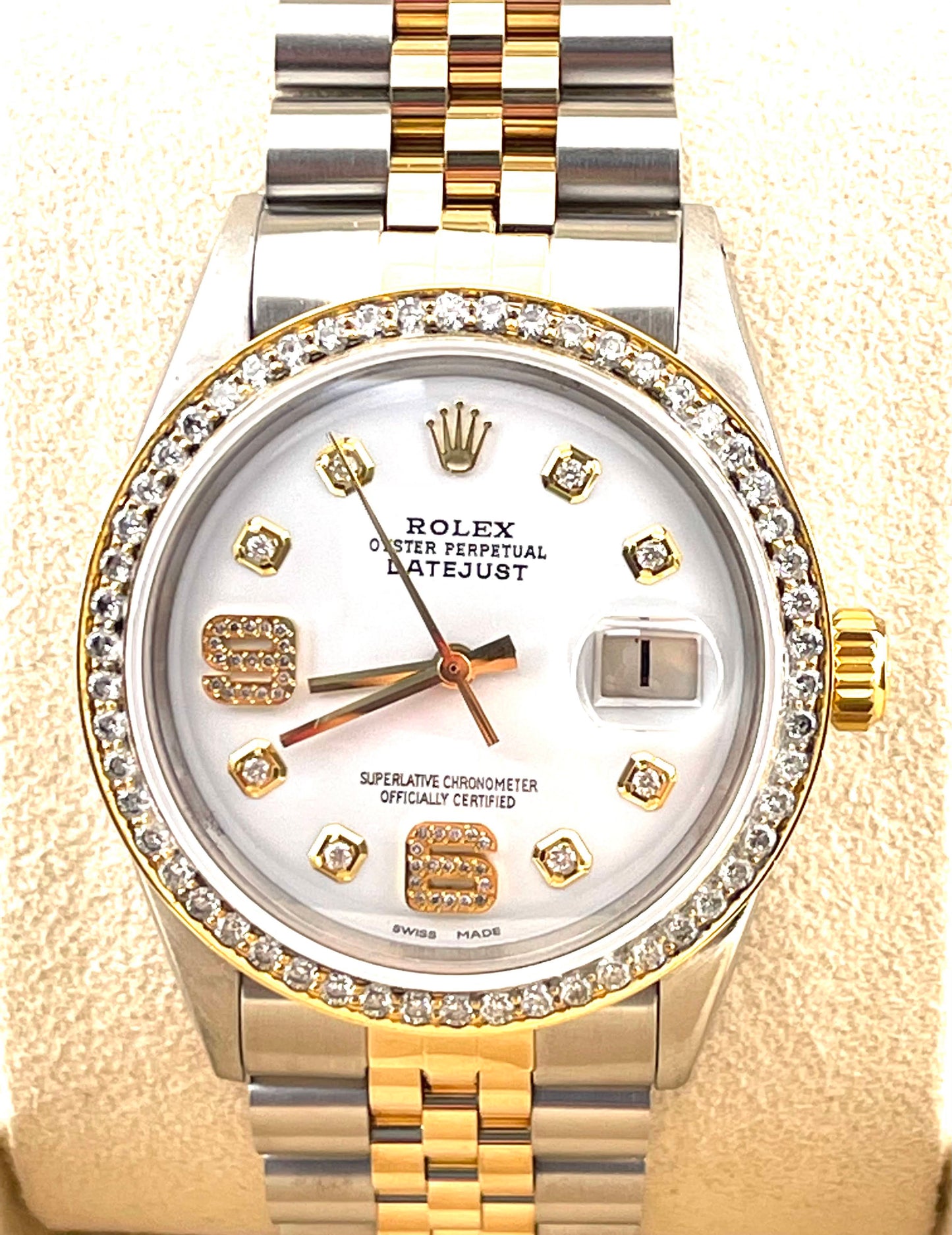 Rolex Datejust Custom White Diamond Dial + Bezel 36mm