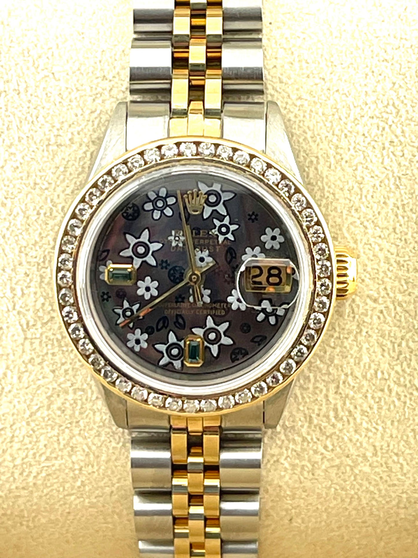 Rolex Datejust Custom Brown Floral Dial + Bezel 26mm