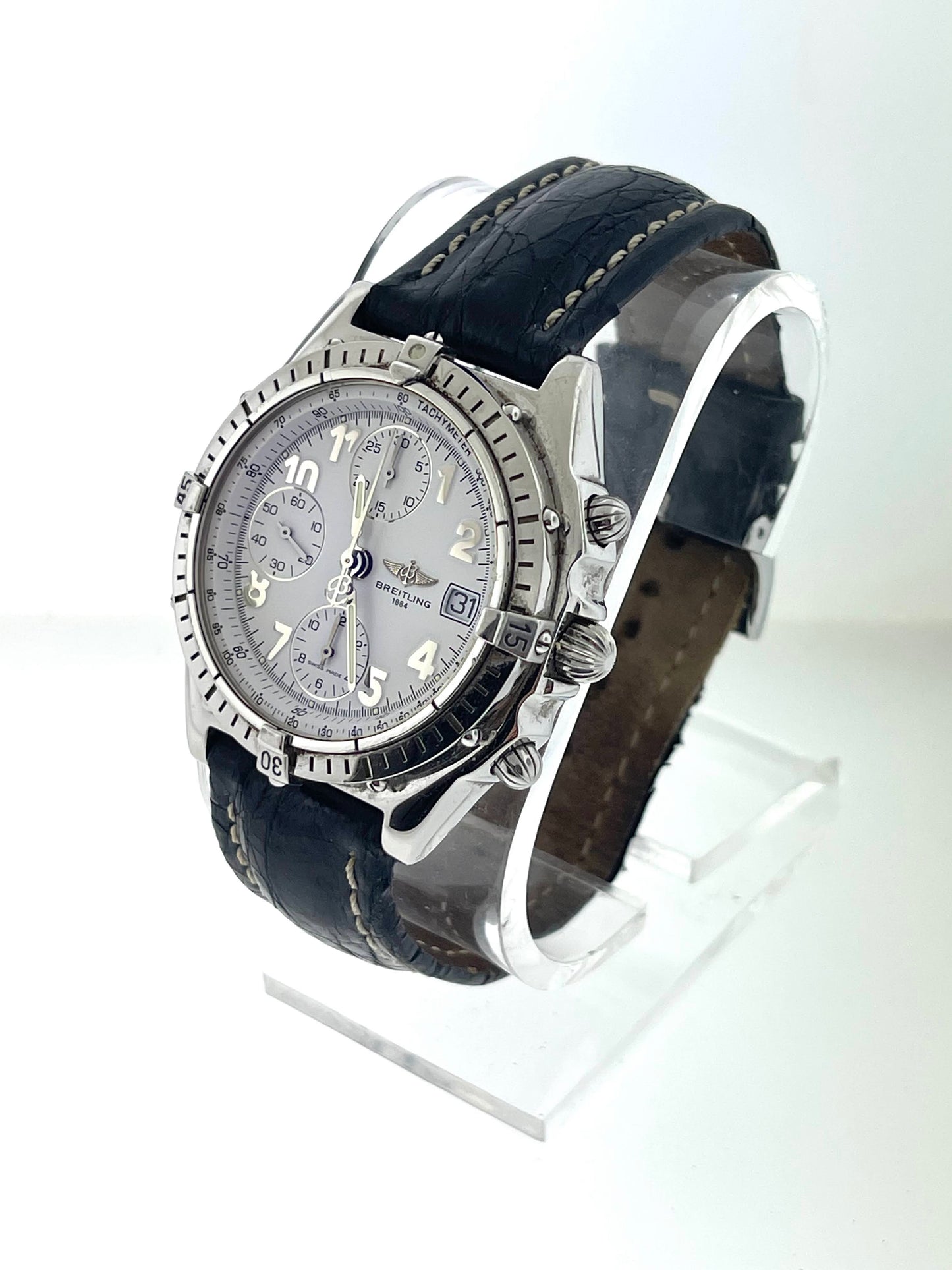 BREITLING Chronograph A13050 White Dial Custom Black Strap No Papers 40mm