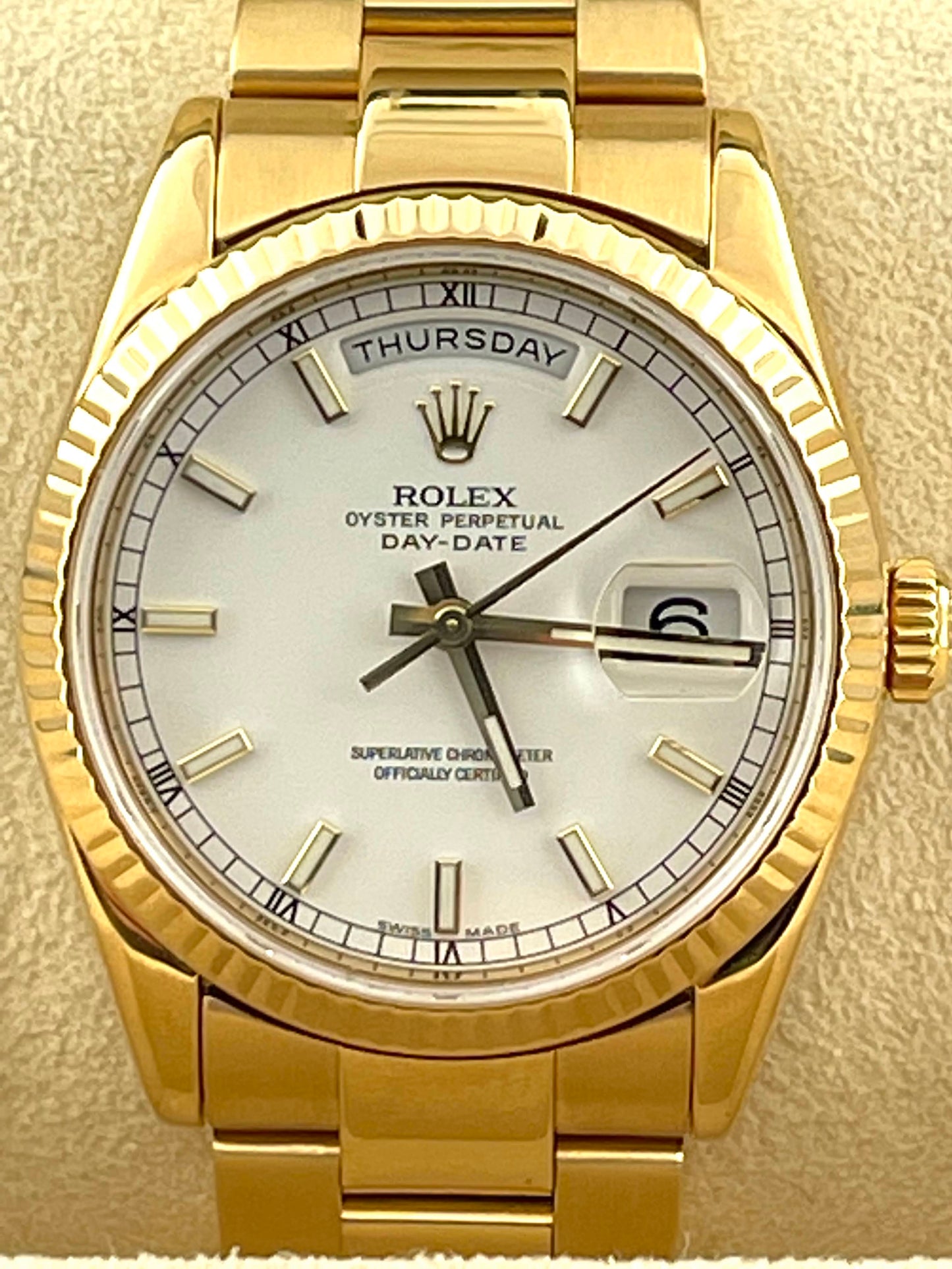 2002 Rolex Day-Date 118238 White Stick Dial Yachtmaster Bracelet No Papers 36mm