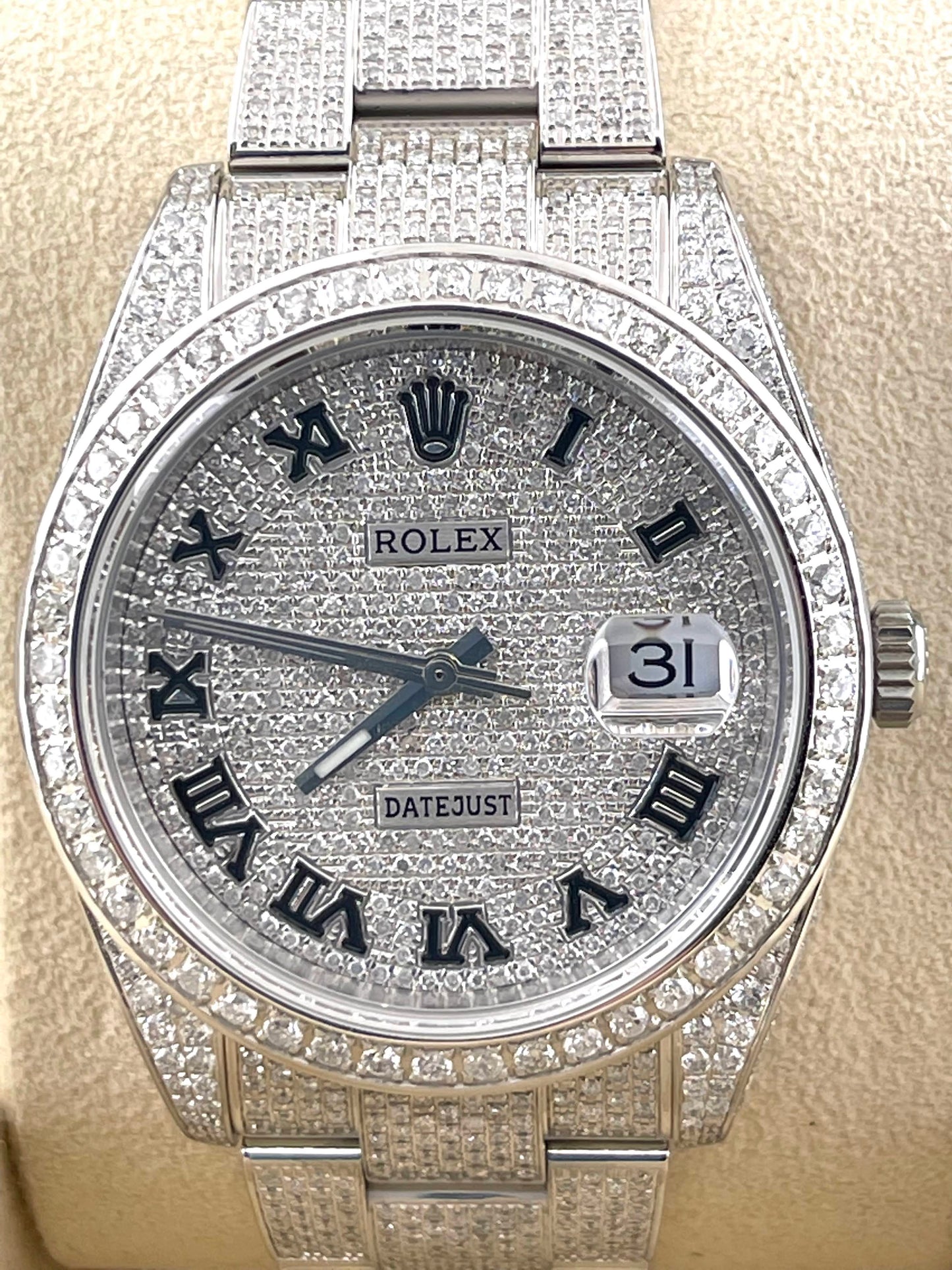 2020 Rolex Datejust 126300 Fully Iced Black Roman Dial Oyster With B+P 41MM