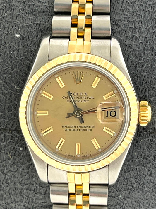 1987 Rolex Datejust 69173 Champagne Dial Two Tone Jubilee With Papers 26mm