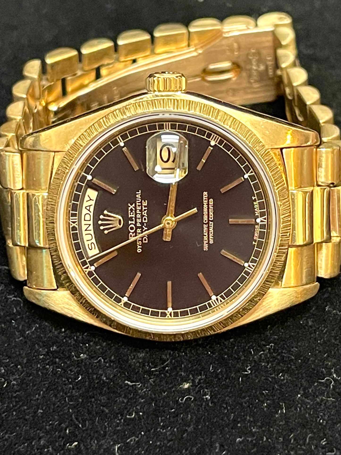1981 Rolex Day-Date 18078 Black Stick Dial President Bracelet No Papers 36mm