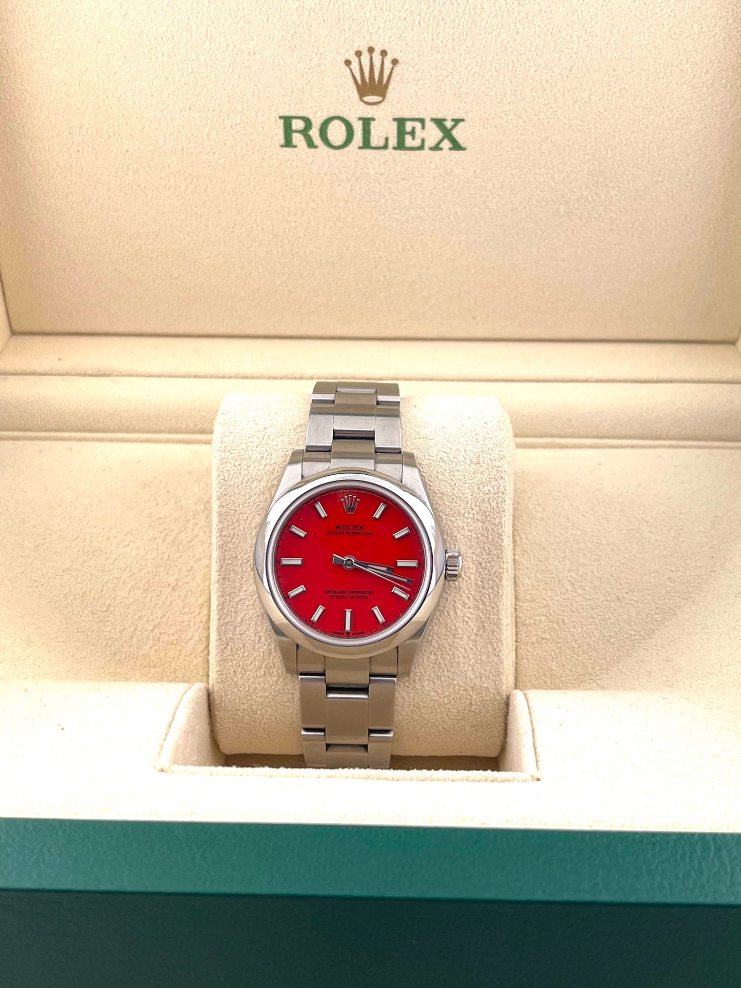 2021 Rolex Oyster Perpetual 277200 Coral Red Dial Oyster Bracelet No Papers 31mm