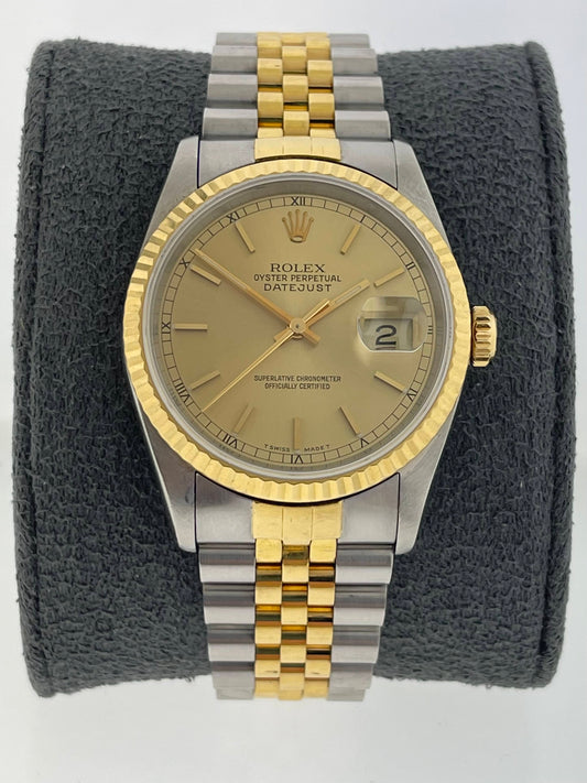 1990 Rolex Datejust 16233 Champagne Dial Two Tone Bracelet No Papers 36mm