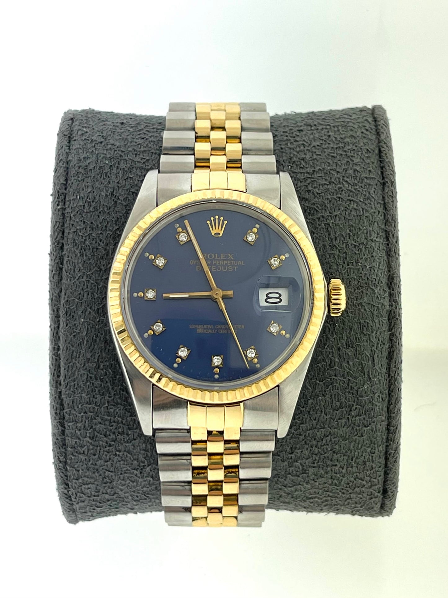 1986 Rolex Datejust 16013 Blue Diamond Dial Two Tone Jubilee No Papers 36mm