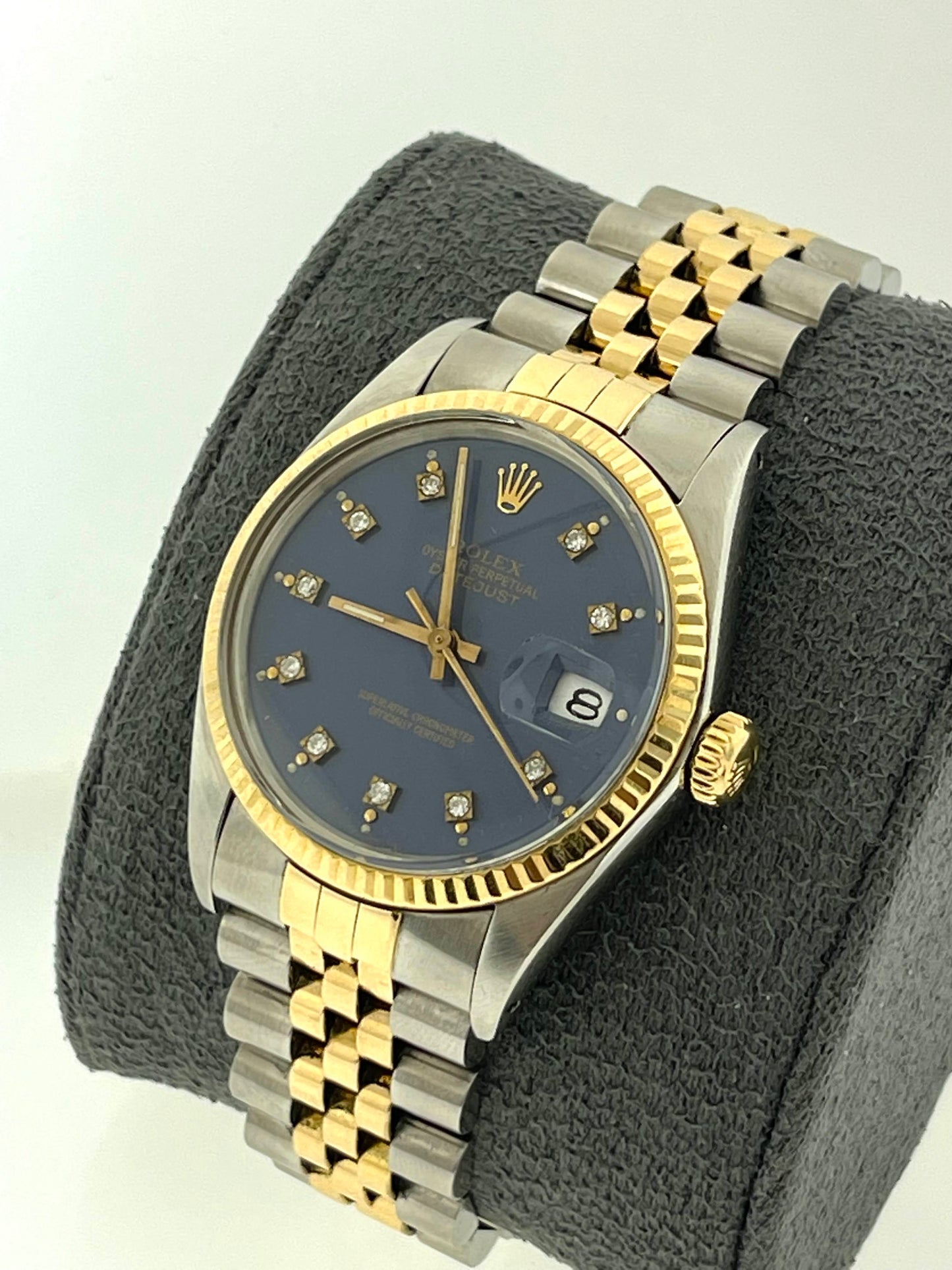 1986 Rolex Datejust 16013 Blue Diamond Dial Two Tone Jubilee No Papers 36mm