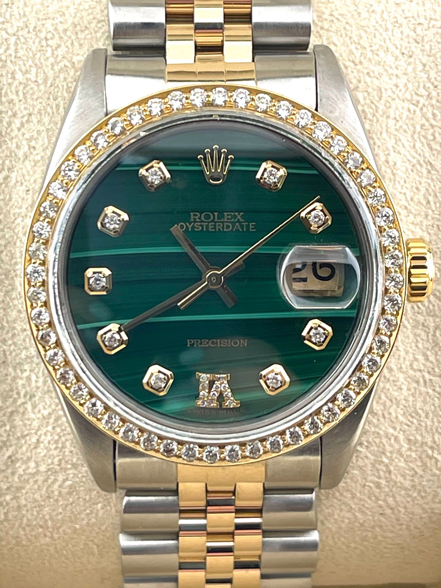 Rolex OysterDate Custom Green Marble + Bezel 34mm