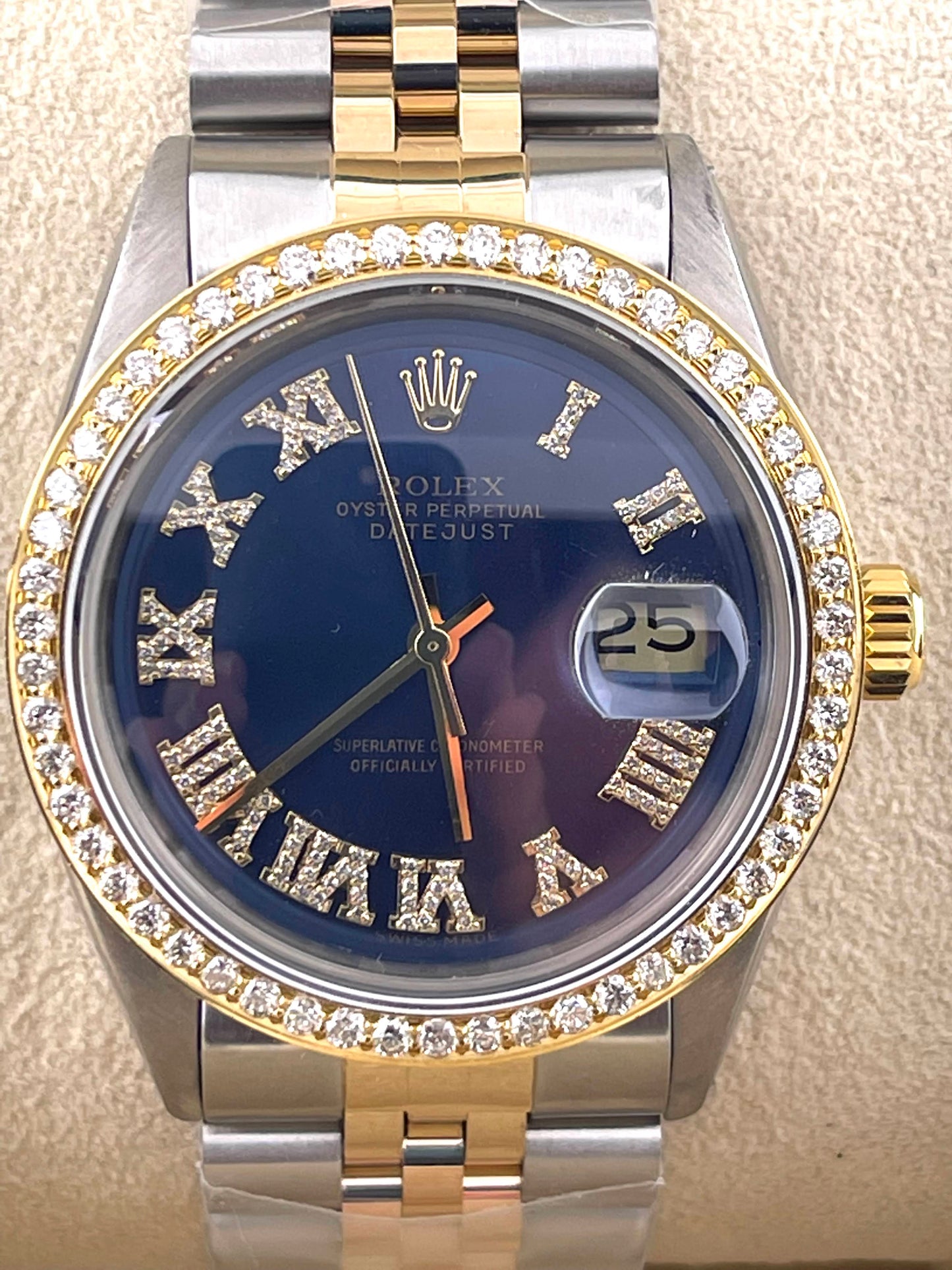Rolex Datejust Custom Blue Roman Diamond Dial + Bezel 36mm