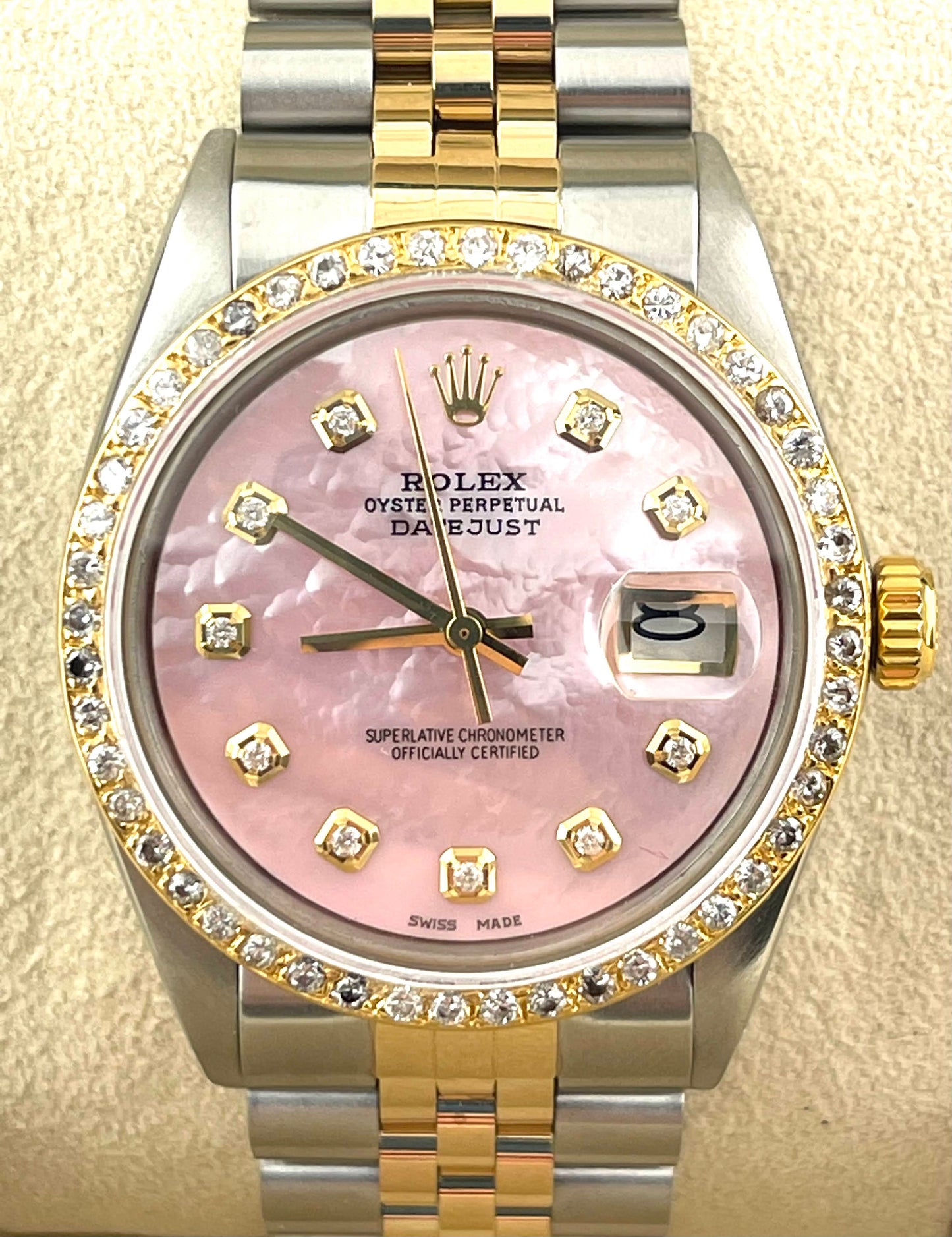 Rolex Datejust Custom Pink Mop Diamond Dial + Bezel 36mm