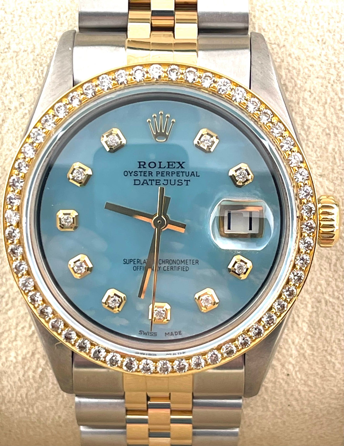 Rolex Datejust Custom Baby Blue Diamond Dial + Bezel 36mm