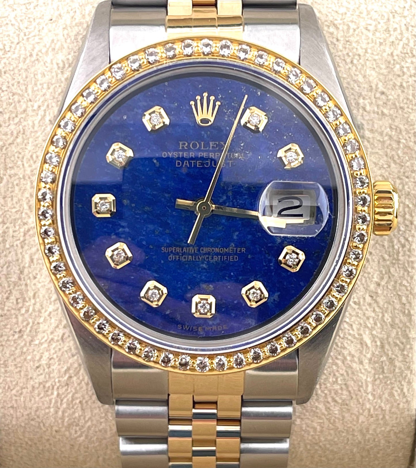 Rolex Datejust Custom Blue Marble Diamond Dial + Bezel 36mm